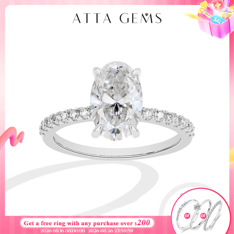 Moissanite Ring - ATTAGEMS โอวัลคัท 3.0CT แหวนมอยซาไนต์ทอง 10K 14K
