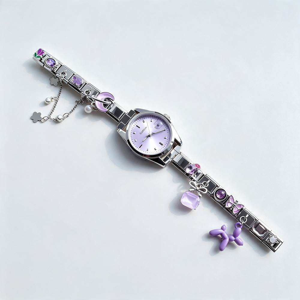 Italian Jewelry Watches - นาฬิกาข้อมือสแตนเลสสตีลสไตล์อิตาลี DIY พร้อมสายรัดข้อมือแบบผสมสี นาฬิกาควอตซ์แฟชั่นสำหรับผู้หญิง ของขวัญเครื่องประดับ