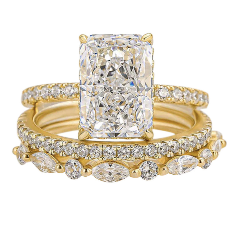 Moissanite Ring - แหวนชุดประดับมอสซาไนต์รูปดอกไม้น้ำแข็ง ประกายระยิบระยับ ดีไซน์หรูหรา คุณภาพสูง ผลิตจากทองชุบทองแดงและเงินแท้ 925