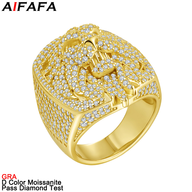 Moissanite Ring - แหวนเพชรโมอิสซาไนต์สี D แบบเต็มวง ดีไซน์สิงโตฮิปฮอป แหวนนิ้วโมอิสซาไนต์ทั้งวง เครื่องประดับหรูหรา