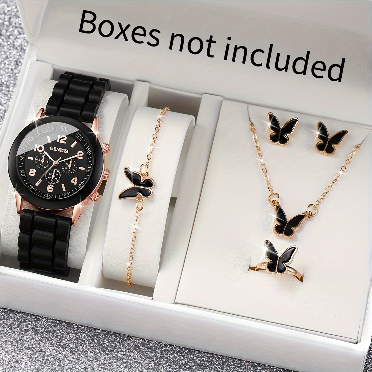 Jewelry Like Watches - 6 ชิ้น/เซ็ตผู้หญิงนาฬิกา Casual ซิลิโคนควอตซ์นาฬิกาชุดเครื่องประดับผีเสื้อ (ไม่มีกล่อง)