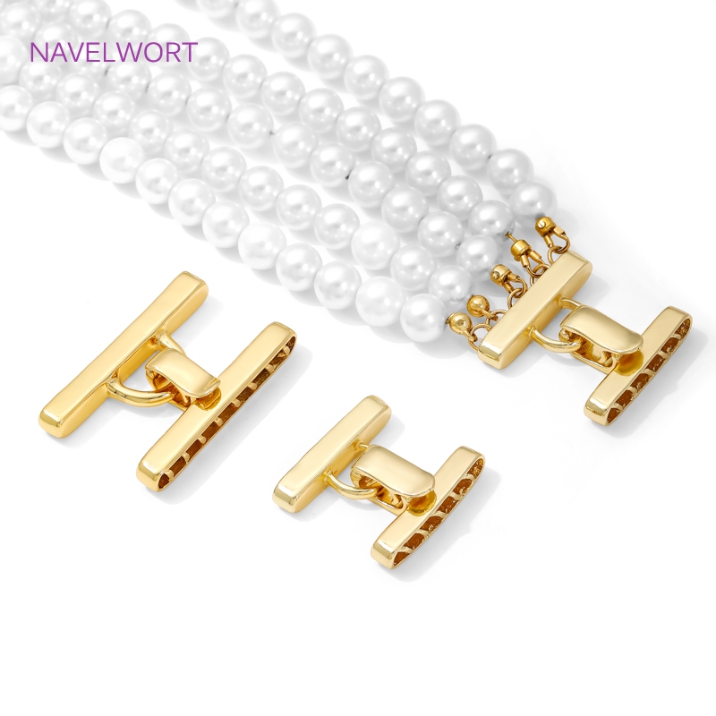Pearl Necklace - ตัวล็อคสร้อยคอหลายเส้น ชุบทอง 18K ตัวเชื่อมต่อไข่มุก, ตัวล็อคทองเหลือง, อุปกรณ์ทำเครื่องประดับ