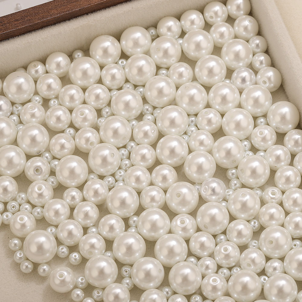 Pearl Necklace - ลูกปัดแก้วคุณภาพสูง 100 ชิ้น ขนาด 4/6/8/10 มม.