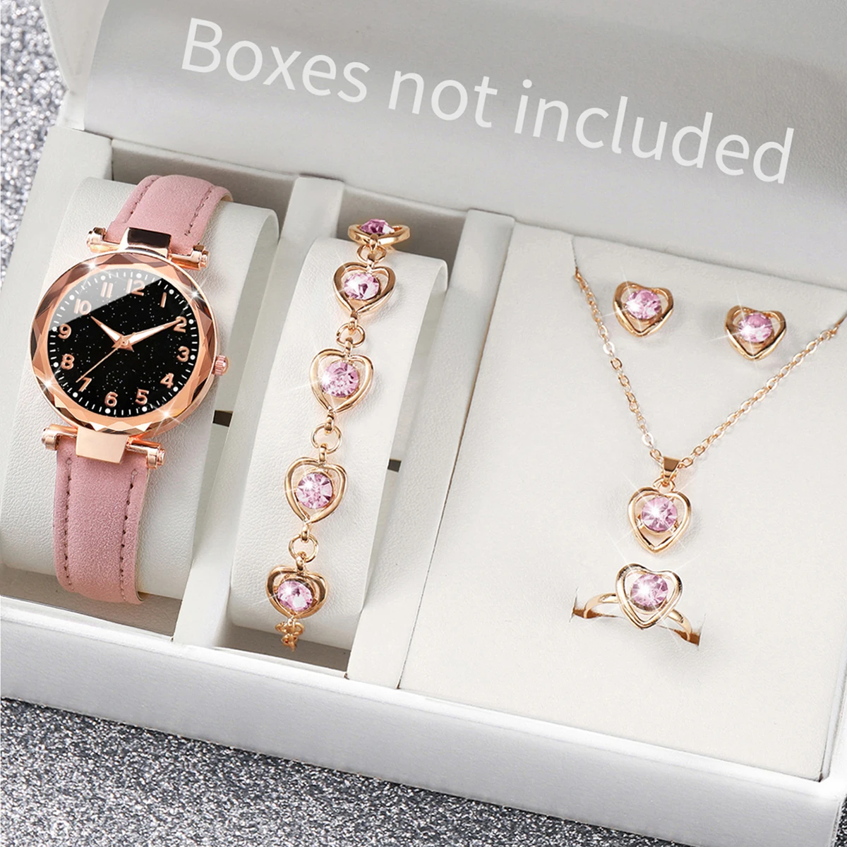 Jewelry Like Watches - 5/6PCS นาฬิกาแฟชั่นผู้หญิงนาฬิกาลำลองสายหนังนาฬิกาควอตซ์สำหรับผู้หญิงนาฬิกาชุดเครื่องประดับเรโลจ มูเยร์(ไม่มีกล่อง)
