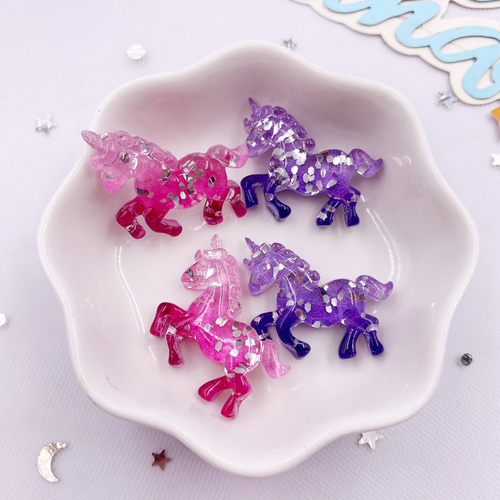Paradise Jewelry & Watches Llc Miami - 6PCS เรซิ่นที่มีสีสัน Glitter 3D Unicorn Horse
