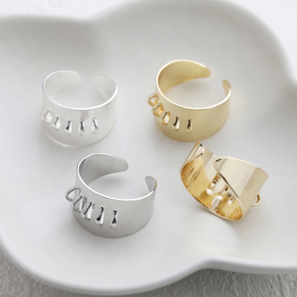 Gold Plated Ring - 4PCS แหวนทองเหลืองการตั้งค่าแขวนหลุมสําหรับเครื่องประดับทําผล DIY Hand Made 14K