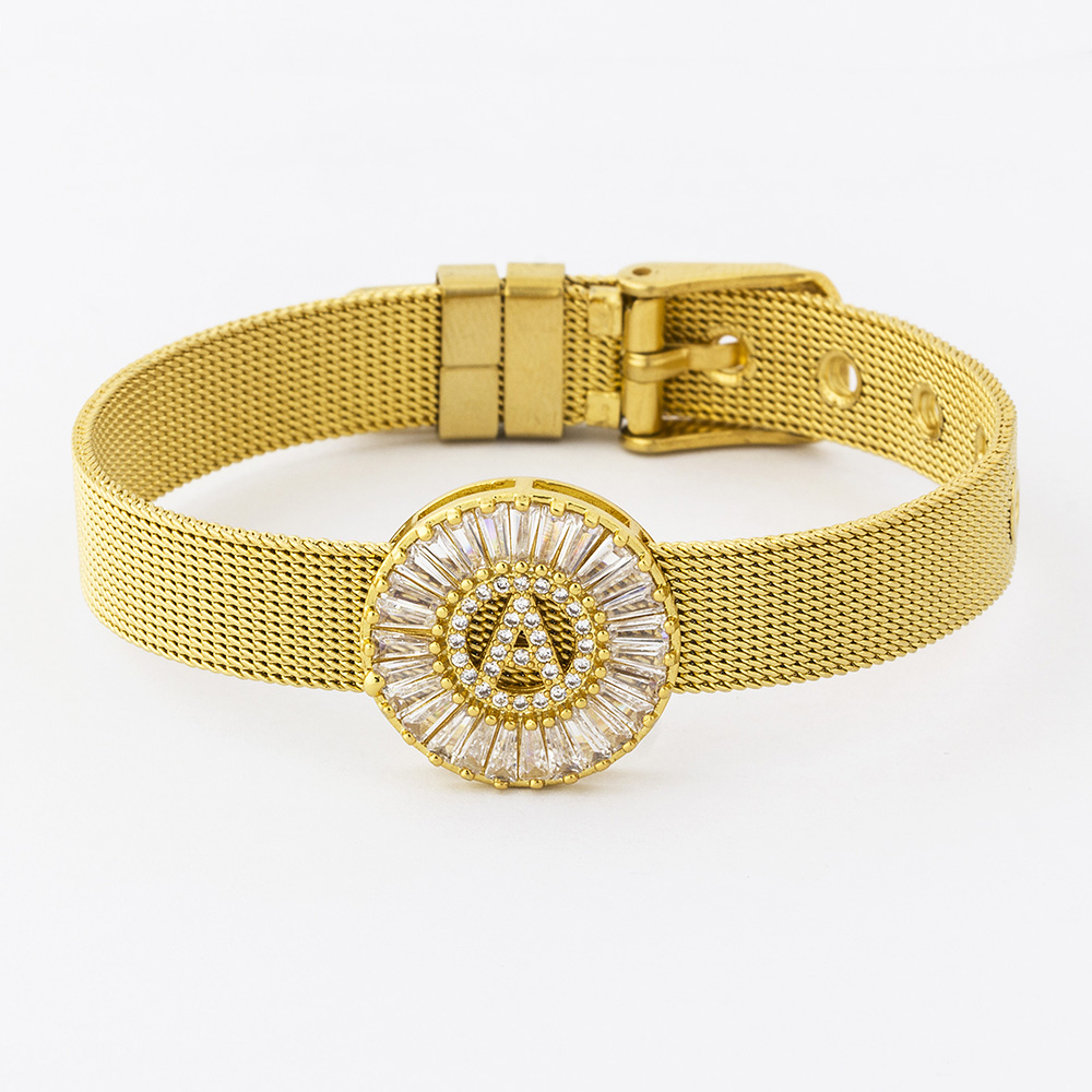 Best Jewelry Watches Women - สแตนเลสคลาสสิกนาฬิกาเข็มขัดสร้อยข้อมือ Micro Pave CZ คริสตัล26ตัวอักษรสร้อยข้อมือที่ดีที่สุดงานแต่งงานเครื่องประดับของขวัญ