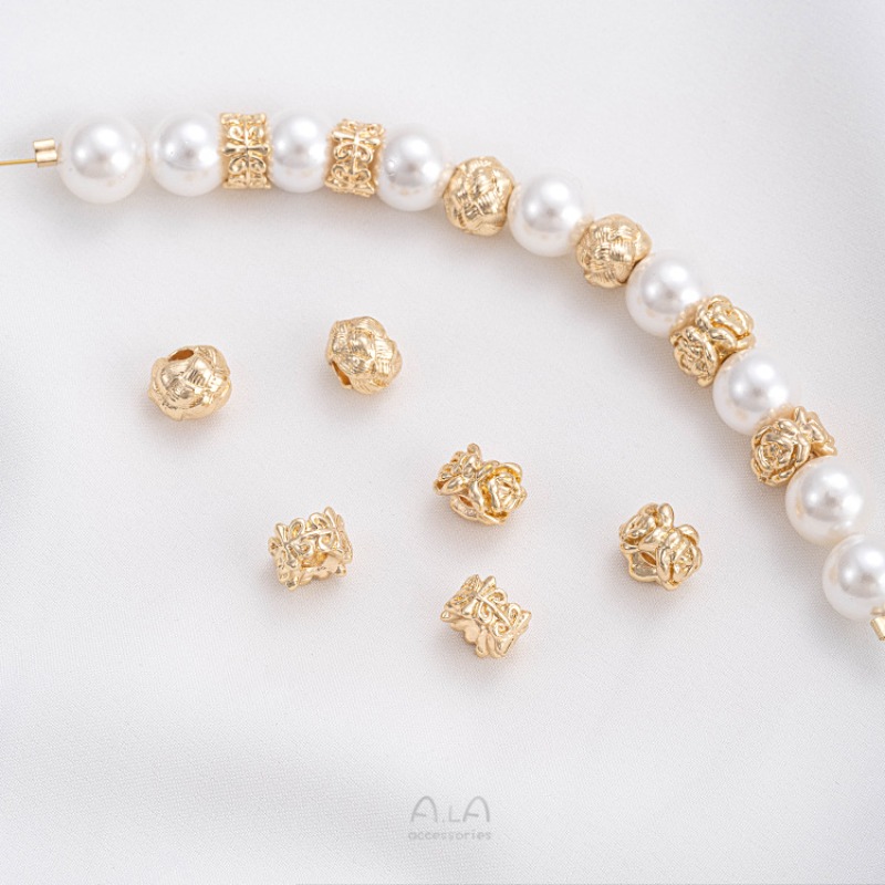 Rose Gold Bracelet - พวงหรีดดอกกุหลาบขนแกะเคลือบทอง 14K แบบคงสี, ลูกปัดทำมือ, สร้อยข้อมือ DIY,