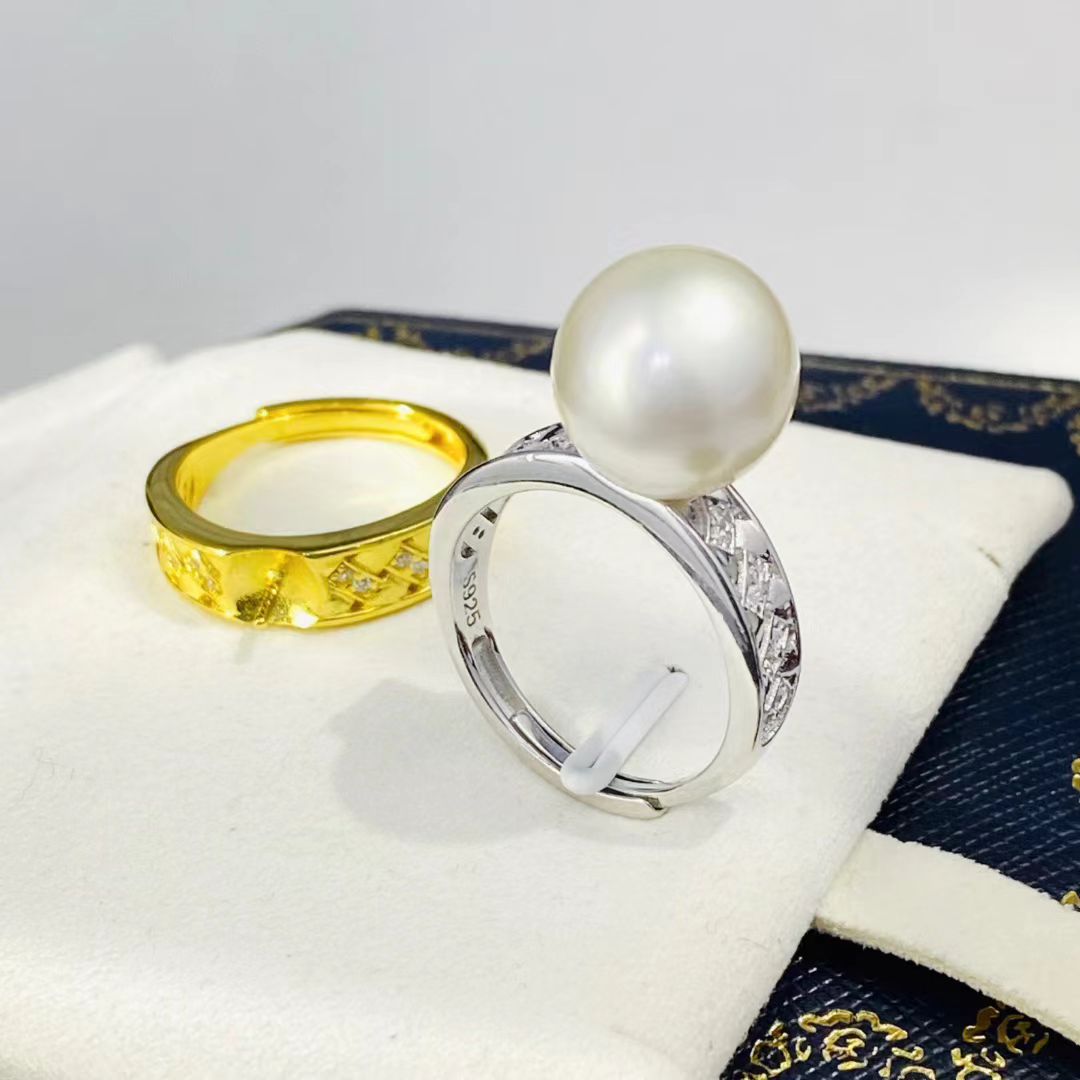 Sterling Silver Ring - อุปกรณ์ติดตั้งแหวนเงินแท้ S925 ปรับขนาดได้ สำหรับไข่มุกขนาด 11-12 มม.