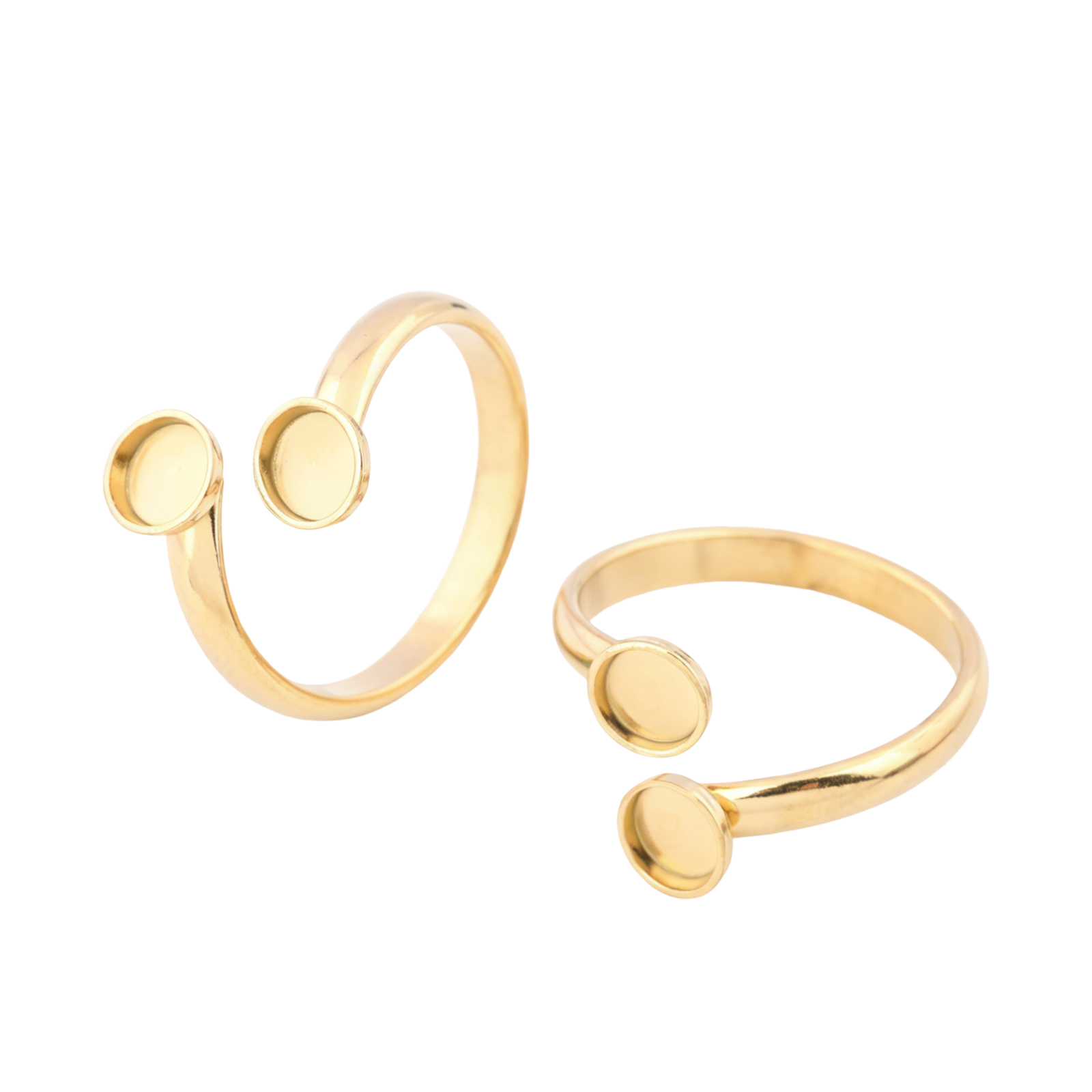 Gold Plated Ring - แหวนสแตนเลสชุบทองปรับขนาดได้ 10 ชิ้น พร้อมฐานแหวนคู่ขนาด 5 มม.