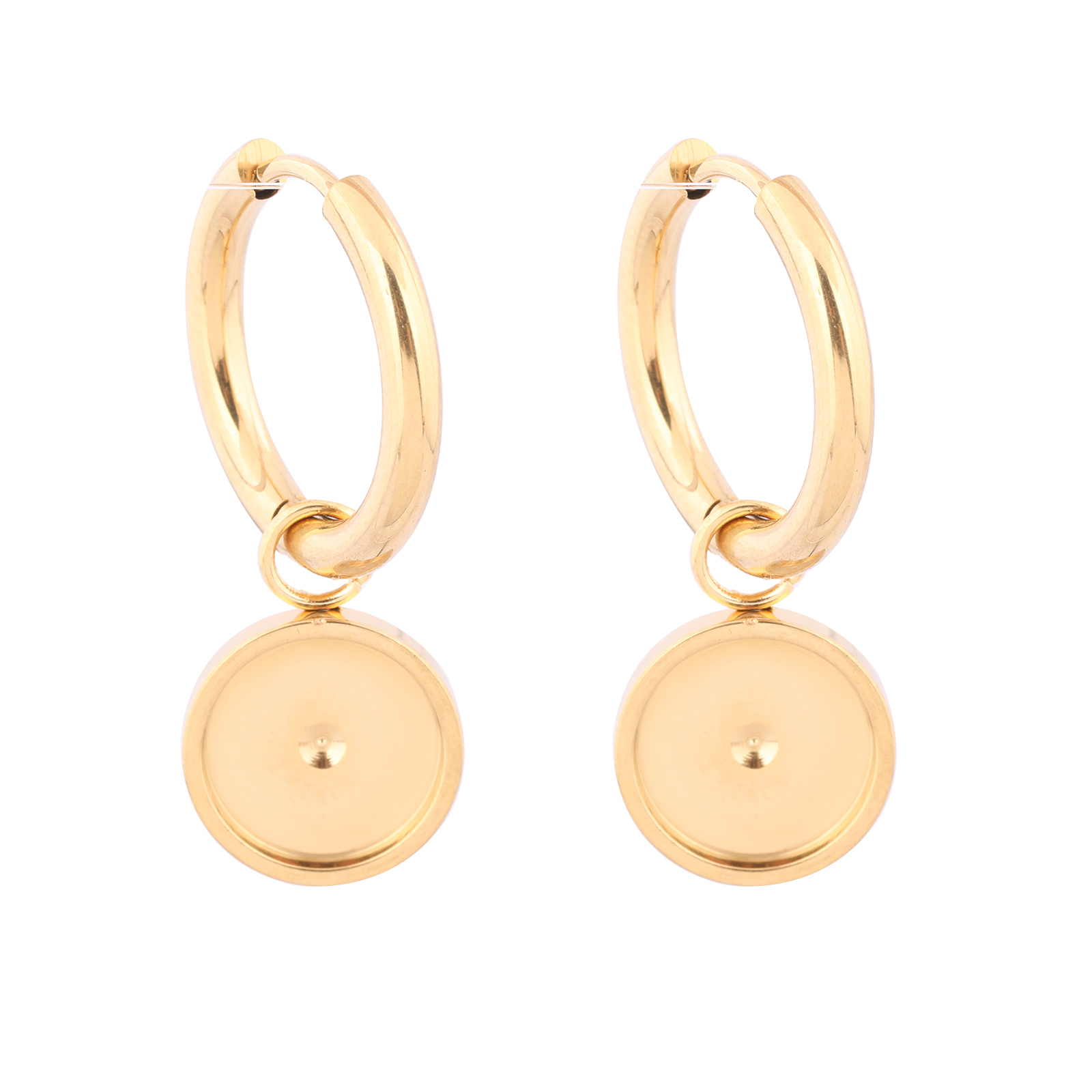 Gold Plated Ring - ฐานต่างหูแบบห่วงสแตนเลสชุบทอง 6 ชิ้น เหมาะสำหรับคาโบชองขนาด 10 มม.