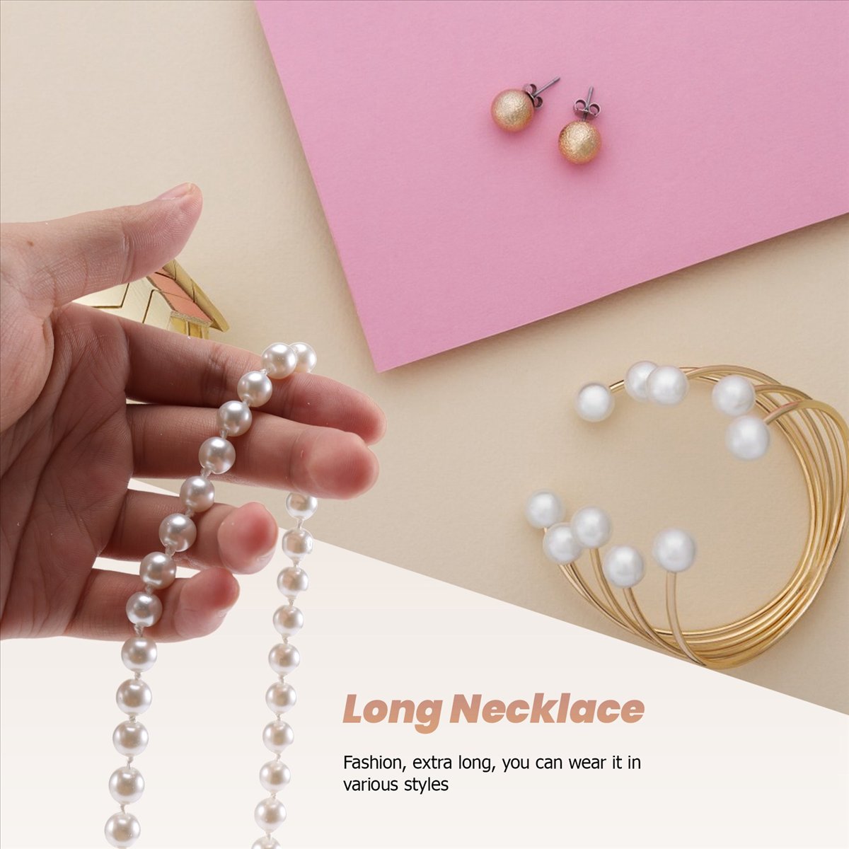 สร้อยคอโซ่ยาวประดับมุกเทียม AB - Pearl Necklace บทวิจารณ์และราคา