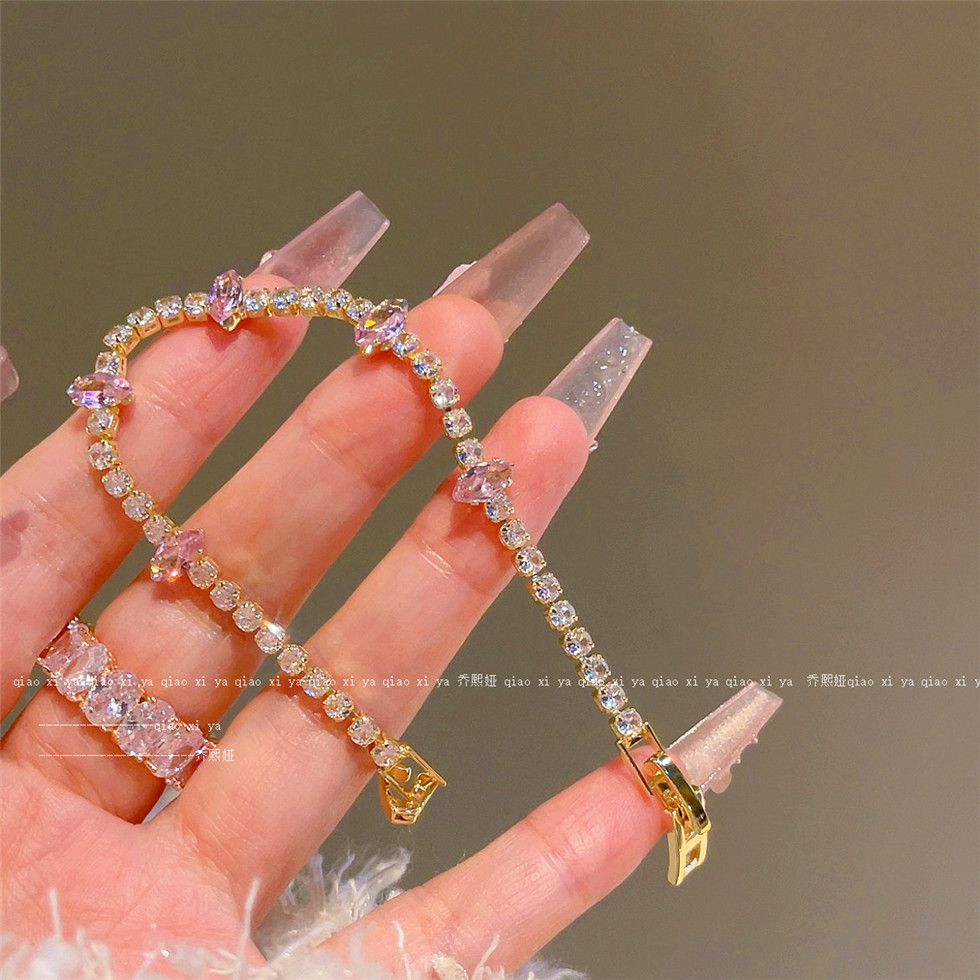 สีชมพูเพชรสร้อยข้อมือเพทาย Ins - Best Jewelry Watches Women บทวิจารณ์และราคา