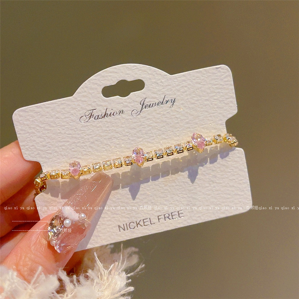 สีชมพูเพชรสร้อยข้อมือเพทาย Ins - Best Jewelry Watches Women บทวิจารณ์และราคา
